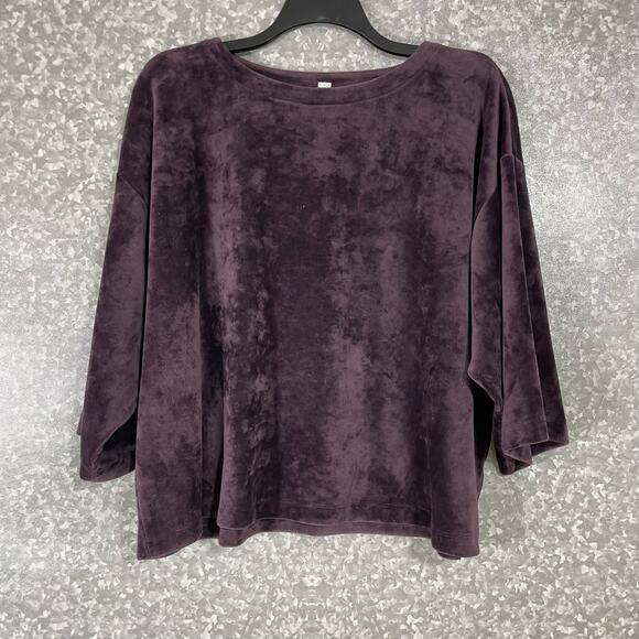 J Jill Pure Jill Women's Purple Velour Oversized Crop Sweatshirt - Size Medium - Picture 1 of 6